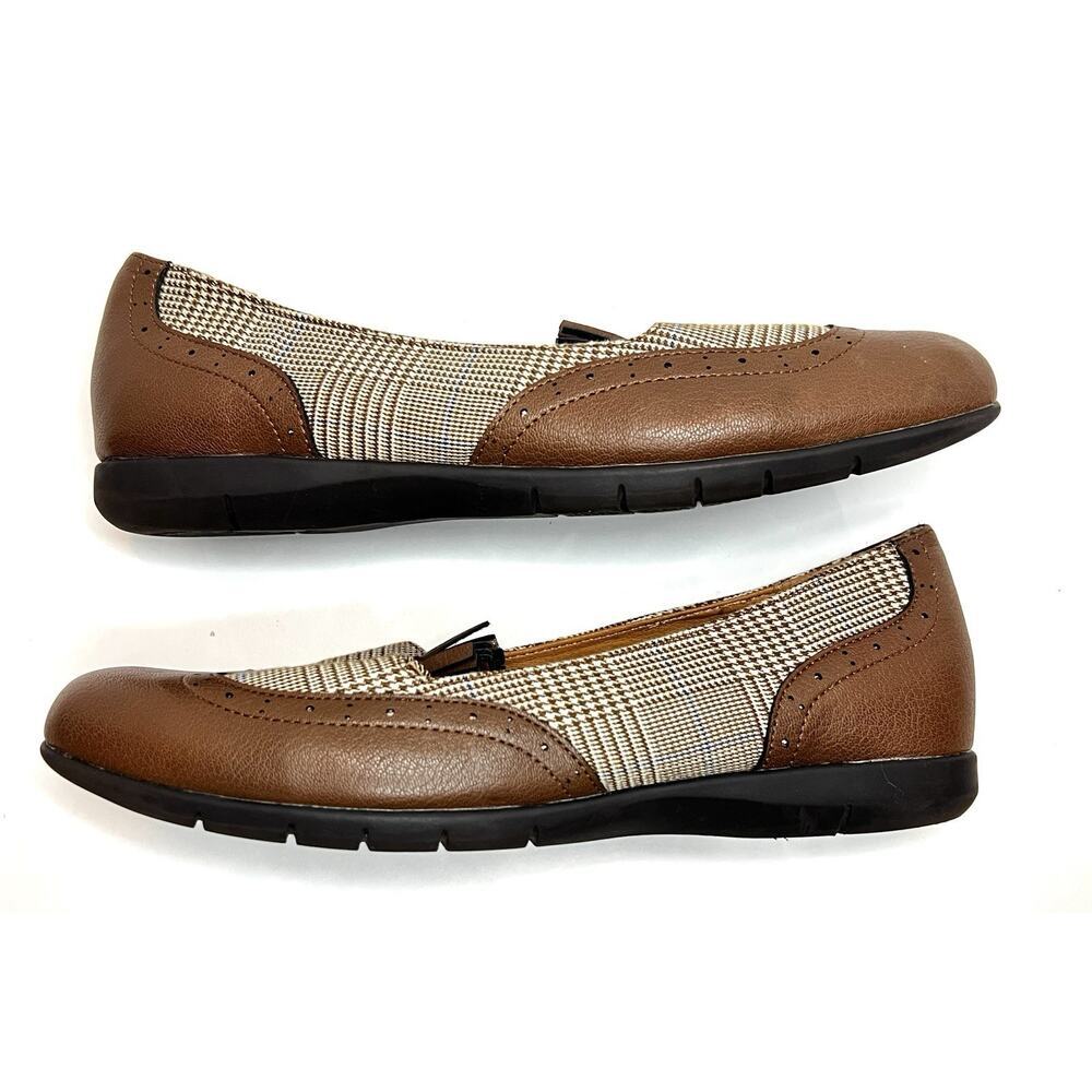 Comfortview Aster 44634 Brown Herringbone Tassel Flat Loafers Comfort 9.5W EUC - Picture 10 of 12